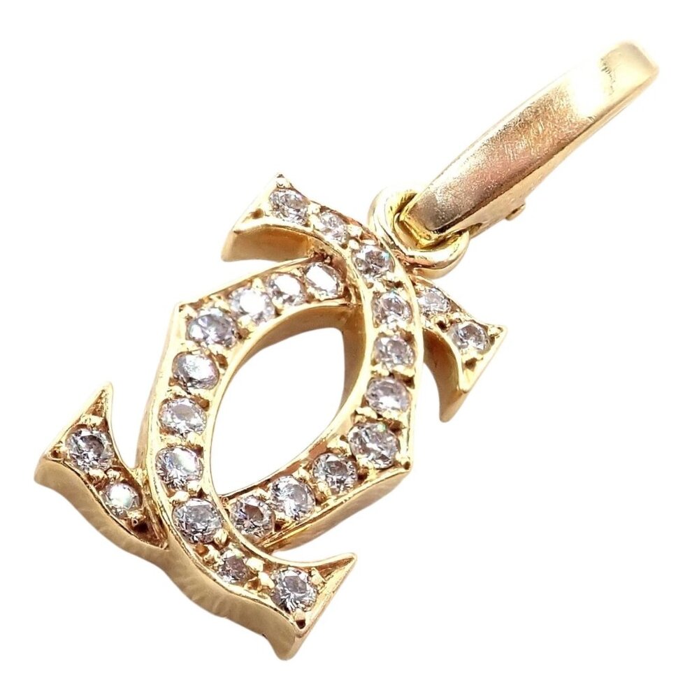 Authentic! Vintage Cartier 18k Yellow Gold Diamond Double C Charm Pendant